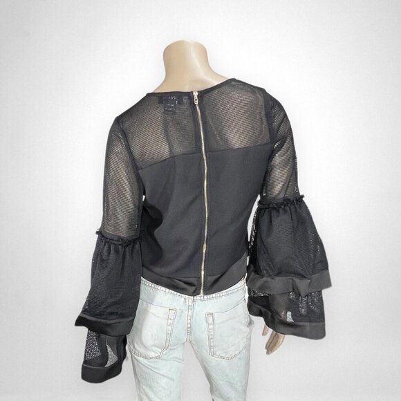GRACIA Large Black Mesh Bell Shaped Sleeves Top Party - Picture 3 of 9